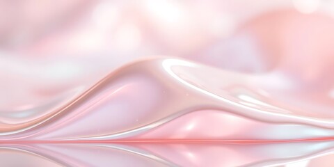 A serene 3D render of a smooth, glossy, abstract landscape with soft, undulating waves in pearlescent pink and white, with a soft-focus background.