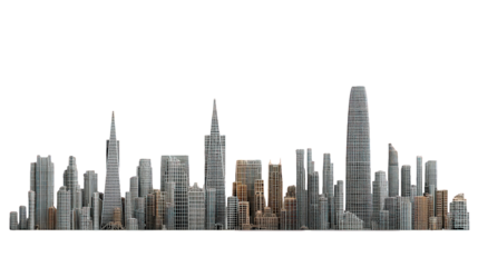 Cityscape Skyline at Night with Metallic Buildings