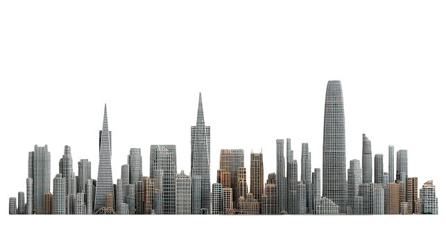 Cityscape Skyline at Night with Metallic Buildings