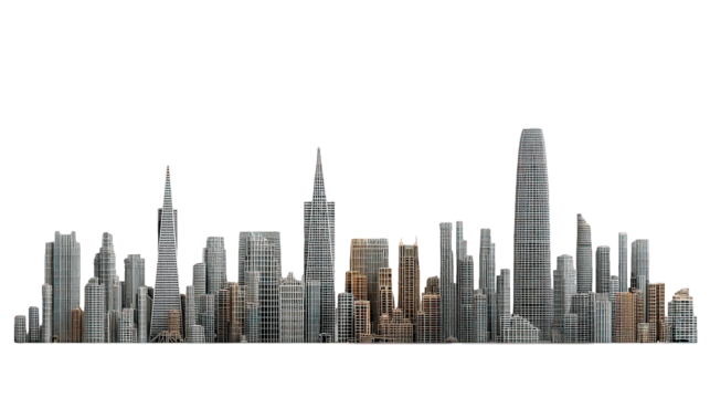 Cityscape Skyline at Night with Metallic Buildings