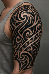 Ornate Tribal Inspired Tattoo Design on Arm Featuring Swirling Pattern