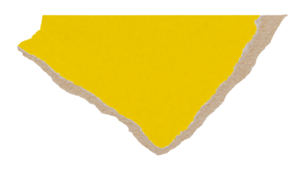 Piece of torn yellow cardboard with brown ripped edges, isolated element for scrapbooking