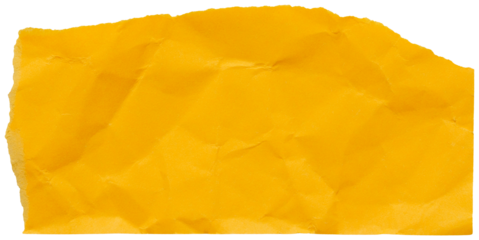 Bright yellow crumpled scrap with ripped edges, isolated piece of paper for collage