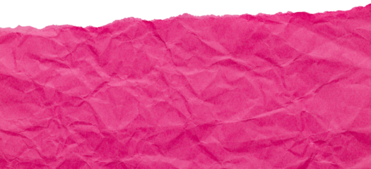 Ripped edge of fuchsia pink crumpled paper, isolated textured scrap for collage in bright colors