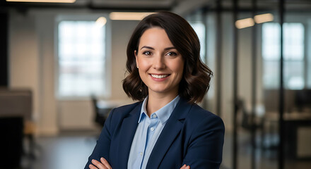 Confident and Smiling Businesswoman in Modern Office