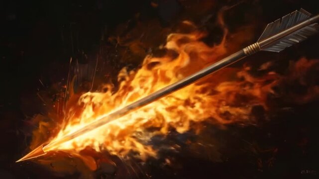 A Dynamic and Dramatic Depiction of a Flaming Arrow in an Artistic Rendering