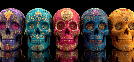 Fototapeta premium day of the death, Dia de los muertos, sugar skulls set