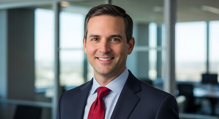 Confident Businessman Portrait in Modern Office with City View