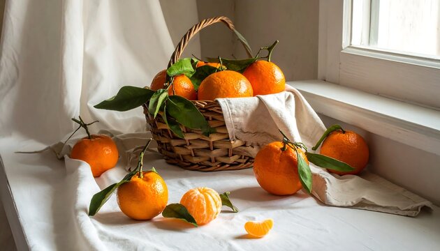Still life of fresh tangerines in a basket - Powered by Adobe
