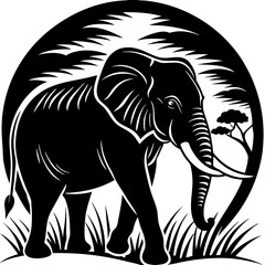 Obraz premium African Elephant Silhouette - Large Detailed Side Profile on White