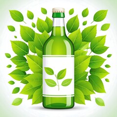 Green bottle surrounded by leaves