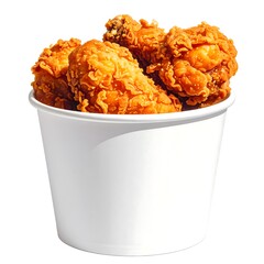 Crispy fried chicken in a white paper container