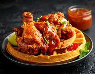 Crispy fried chicken on a waffle
