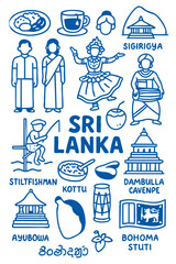 Sri Lanka Culture Illustration Set – Traditional People, Music, Dance, Food, and Symbols
