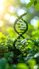 Green DNA helix amidst lush foliage