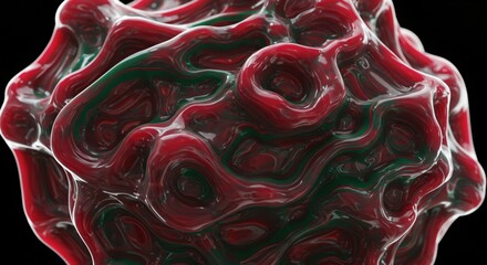 a red and green substance on a black background