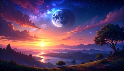 Colorful, vibrant landscape at sunrise/sunset