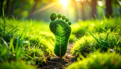 Green footprint in a lush forest