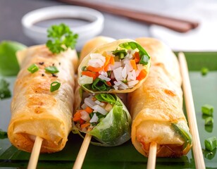 Crispy spring rolls with vegetables and rice
