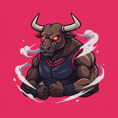 Bull mascot illustration with fierce and powerful look. Strong animal symbol isolated on white background. Perfect for esport logo, sports team emblem, and branding design.
