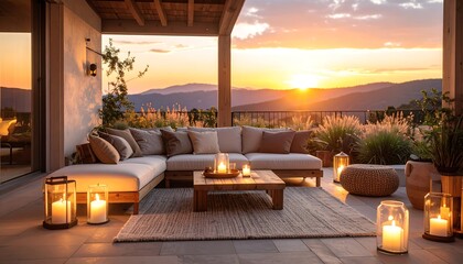 Sunset patio with modern furniture