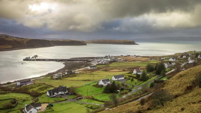 Overcast day over the coastal village of uig on the isle of skye, scotland