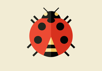 A stylized ladybug red with black spots on a beige background