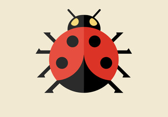 A stylized ladybug with black spots legs and head red wings and yellow eye details