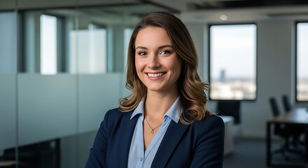 Confident and Smiling Businesswoman Portrait in Modern Office Setting