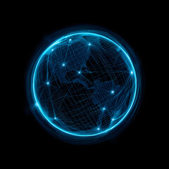 Digital Globe: A stunning, digitally rendered depiction of a global network. Blue lines converge to form a glowing sphere, suggesting connectivity and data flow.