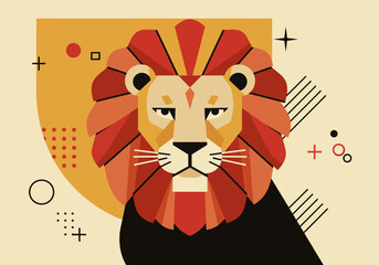 Geometric lion portrait with bold shapes and a stylized mane
