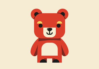Red bear illustration minimalist stylized with geometric shapes yellow accents and a tan background