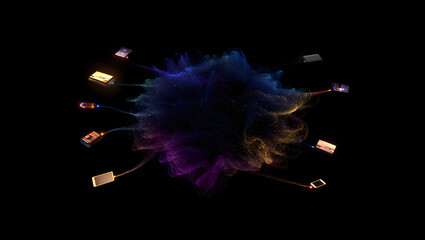 Digital Network: An abstract, dynamic representation of the digital world, with connections radiating from a central hub, symbolizing interconnectedness and the flow of information.