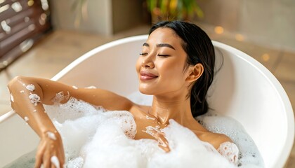 Woman relaxing in a luxurious bath