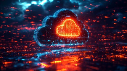 Glowing cloud computing digital network concept.