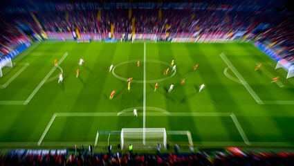 Soccer Match From Above: Experience the high-energy of the soccer match from an aerial perspective as players battle for victory.