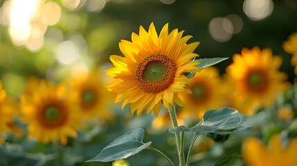 Vibrant sunflowers in a field at sunset. (2)