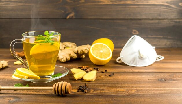 Warm herbal tea with lemon and ginger