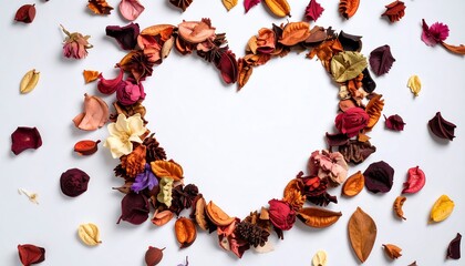 Heart-shaped arrangement of dried flower petals