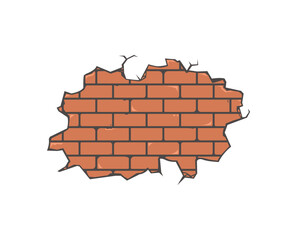 damaged and cracked brick wall exposed illustration