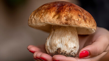 A person is holding a mushroom in their hand