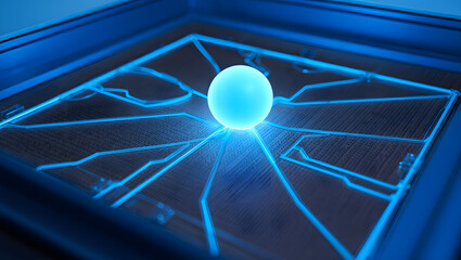 Illuminating Sphere: A glowing orb pulses with radiant energy, its luminescence highlighting the intricate web of interconnected pathways of digital world.