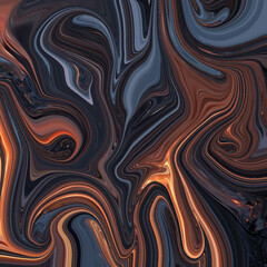 Dark abstract swirl of black, blue, and orange tones, modern fluid design resembling marble fire flow, perfect for dramatic backgrounds. Golden keywords: abstract, swirl, fire, marble, design.