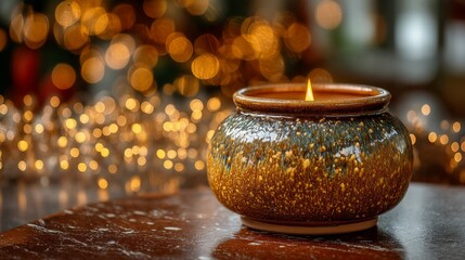 Warm Glow from a Rustic Candle in a Softly Lit Cozy Atmosphere