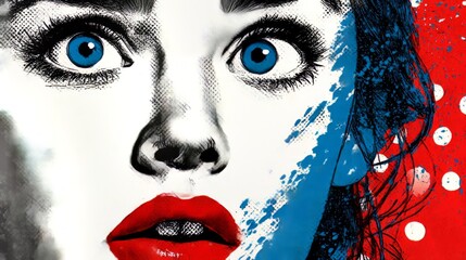 Expressive Portrait of a Surprised Woman with Bold Colors and Dramatic Style