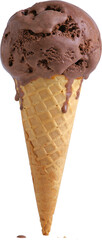 Delicious ice cream cone topped with caramel swirl and whipped cream. PNG image with transparent background (no background).