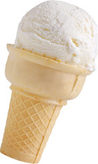 Delicious ice cream cone topped with caramel swirl and whipped cream. PNG image with transparent background (no background).