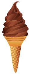 Delicious ice cream cone topped with caramel swirl and whipped cream. PNG image with transparent background (no background).