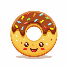 Fototapeta premium Cartoon donut with chocolate frosting and colorful sprinkles and a happy face illustration art