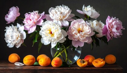 Still life of peonies and apricots © Design